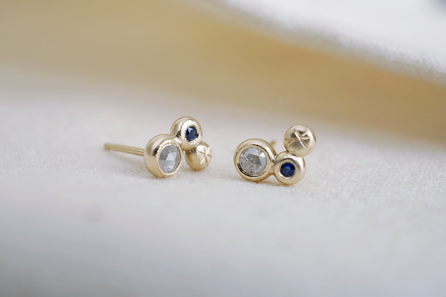 Diamond and Sapphire Engraved Studs